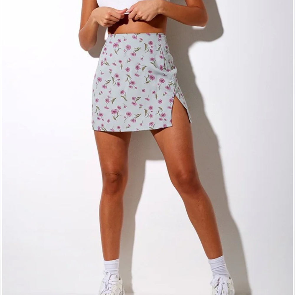 Motel Rocks Blue Purple Floral Side Split High-Waist Mini Skirt Size S